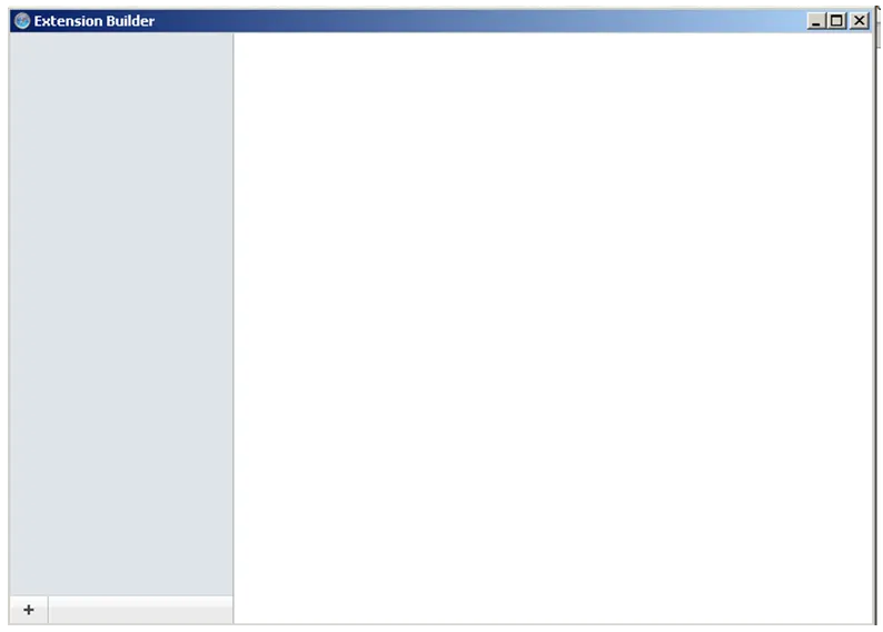 An empty Extension Builder window with no extensions listed