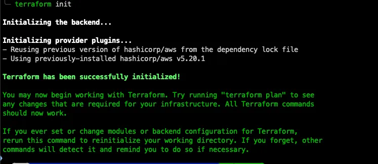 terraform init output ending with Terraform has been successfully initialized