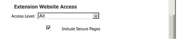 Extension Website Access with Access Level set to All and Include Secure Pages checked