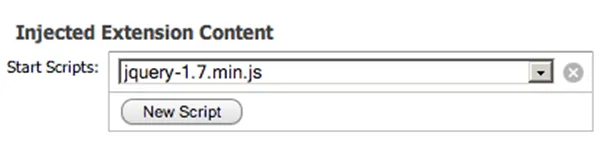 Injected Extension Content with jquery-1.7.min.js selected as a Start Script