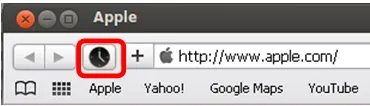 The extension's clock icon button highlighted in the Safari toolbar, next to the address bar