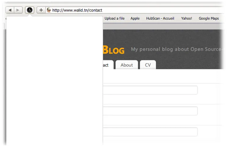 A blank popover opened under the extension's toolbar button in Safari